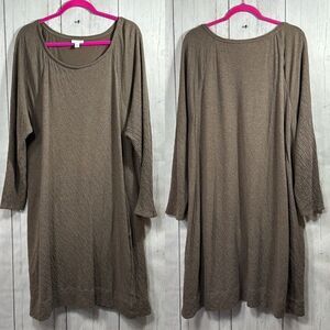 Pure Jill Taupe Crinkle Knit Tunic Dress XL Relaxed Fit Long Sleeve Minimalist